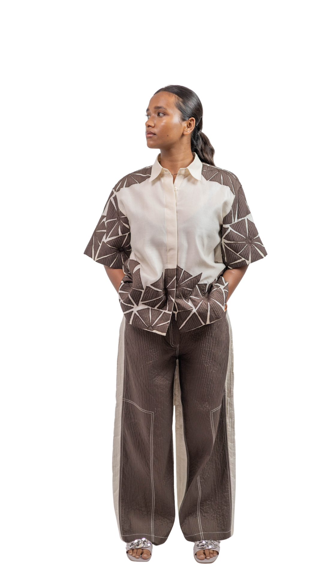 STRUCTURED FLORA SHIRT WITH PANELLED PANTS