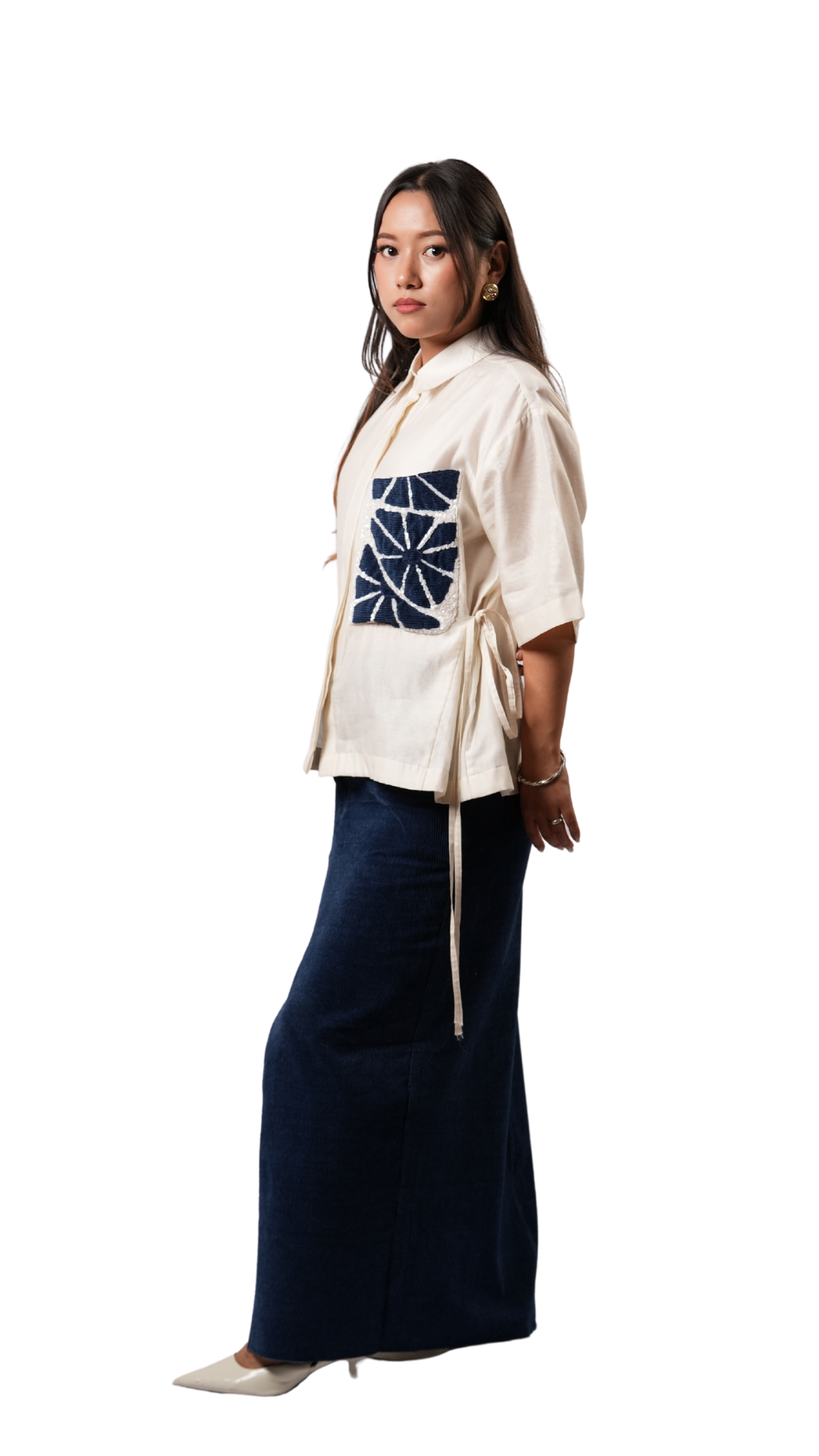 DENIM ORBIT SHIRT WITH DENIM SLIT SKIRT