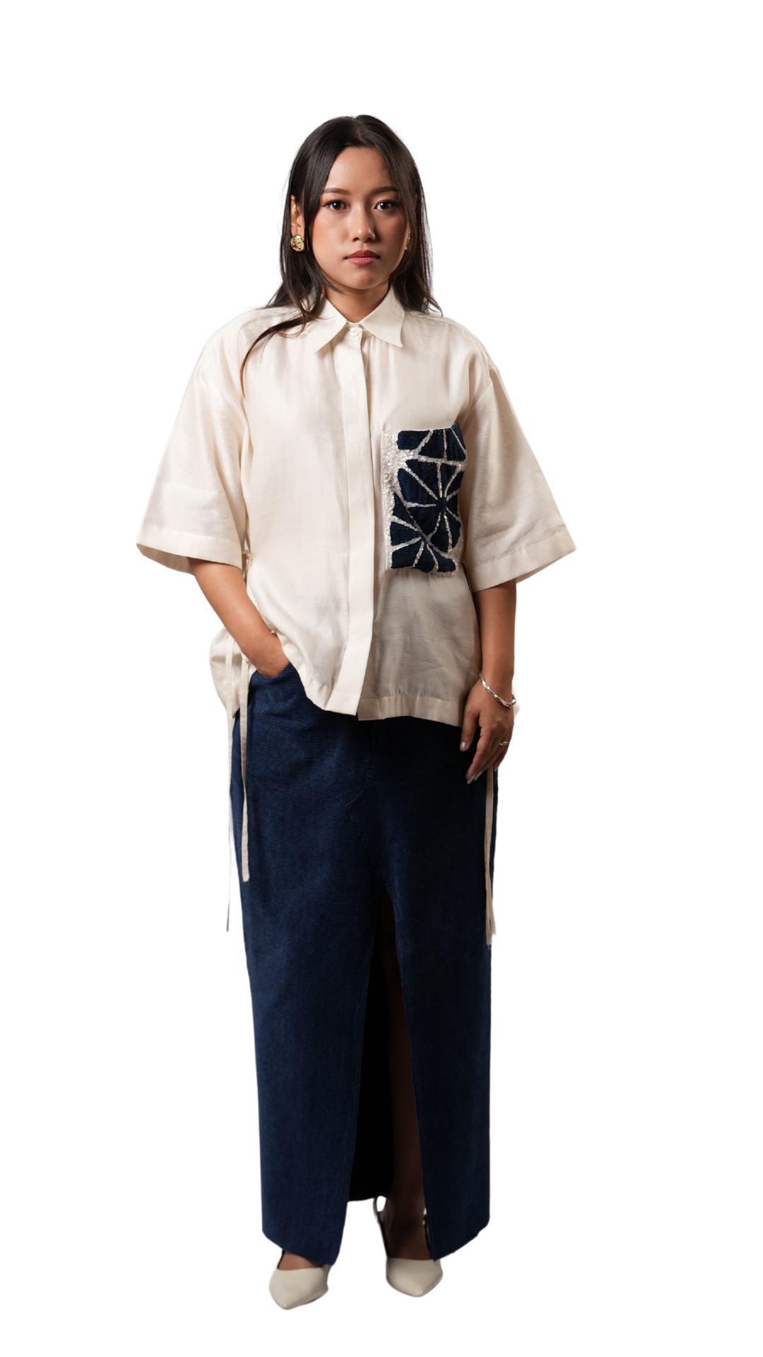 DENIM ORBIT SHIRT WITH DENIM SLIT SKIRT