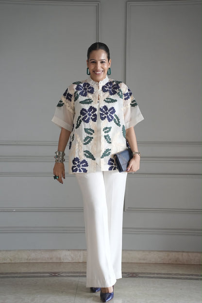 CROSS STITCHED APPLIQUE SHIRT SET