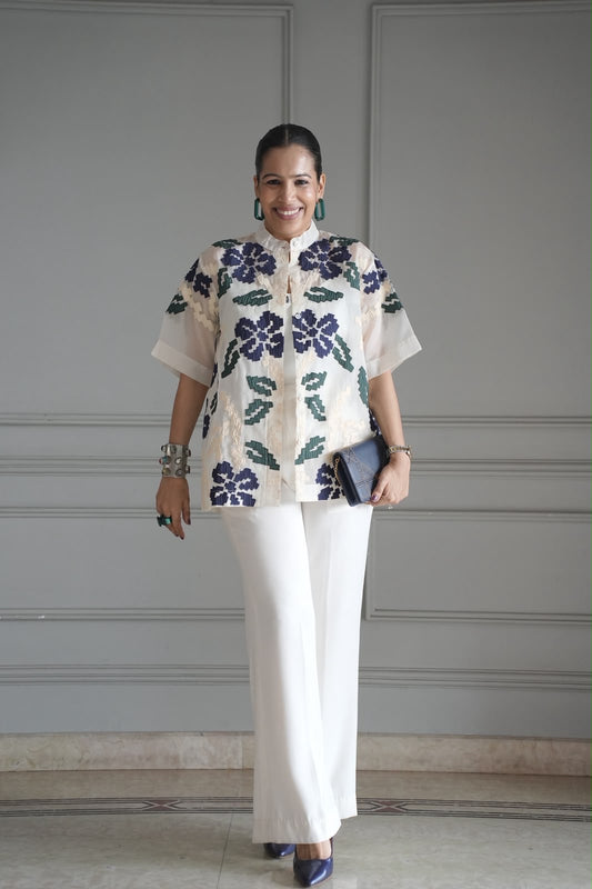 CROSS STITCHED APPLIQUE SHIRT SET